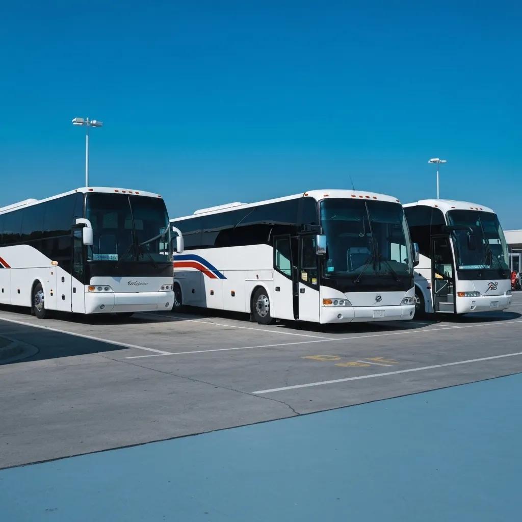 Different types of charter buses including minibus, motorcoach, and executive coach, illustrating options for group travel