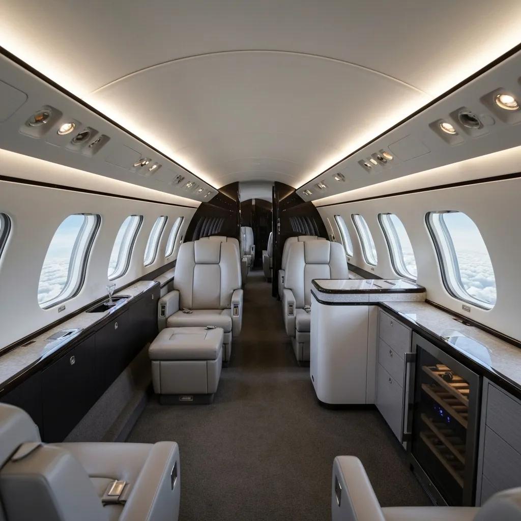 Interior of a luxury charter bus featuring spacious seating, Wi-Fi, and modern amenities