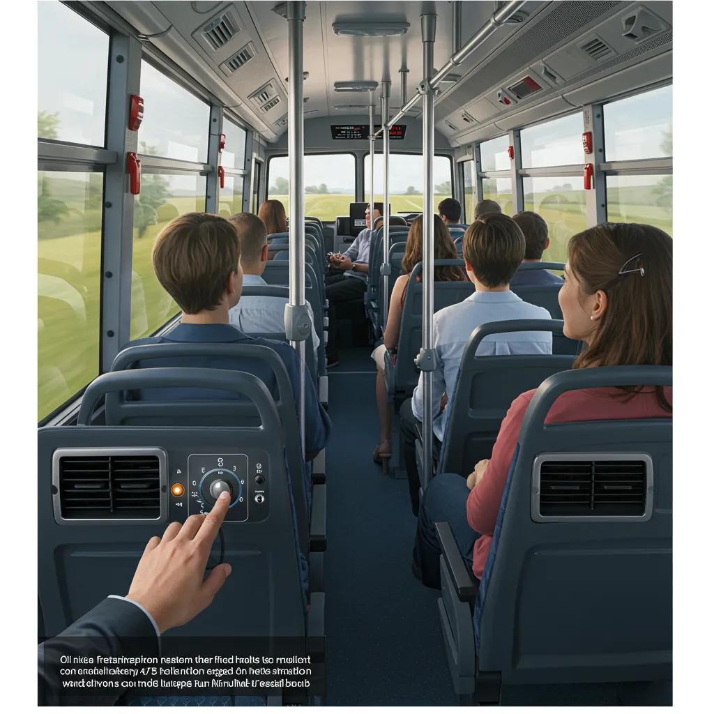 Passengers adjusting climate control settings in a bus for personalized comfort
